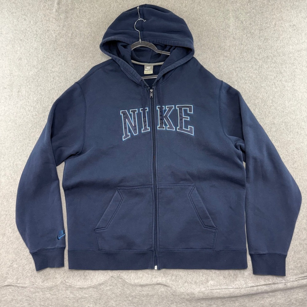 Vintage Nike Full Zip Hoodie Mens XL Navy Blue Spellout Logo Y2K Streetwear